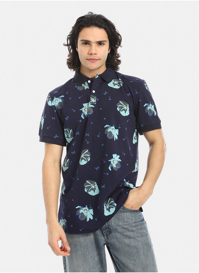 Red Circle Self Pattern Regular Fit Polo Shirt  - Image 1