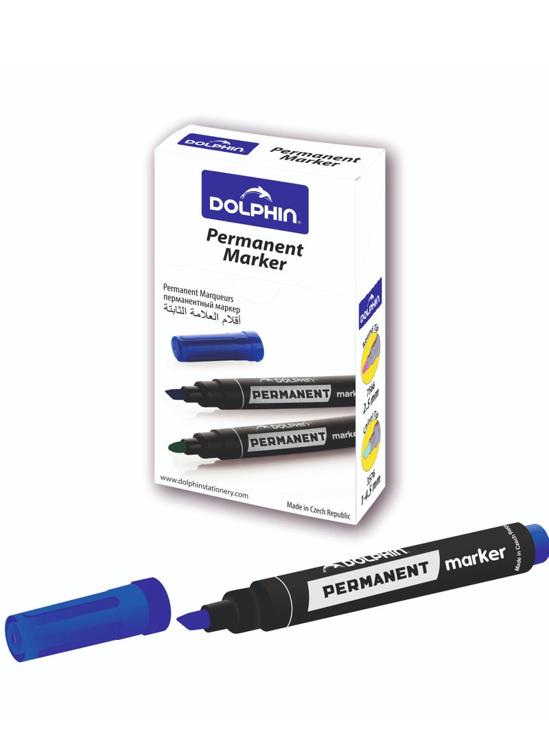 Dolphin Premium Permanent Marker Blue Ink 5 mm Chisel Tip, Pack of 10