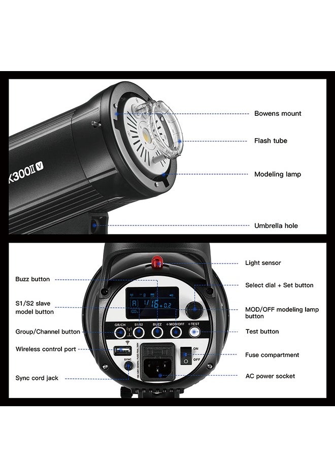 Godox - Godox SK300II-V SK300IIV 300Ws Photo Studio Strobe Flash Monolight Light with Reflector&60°Grid Kit, Bowens Mount, 10W LED Modeling Lamp for Studio, Shooting, Location, Portrait Photography 110~120V - Image 1
