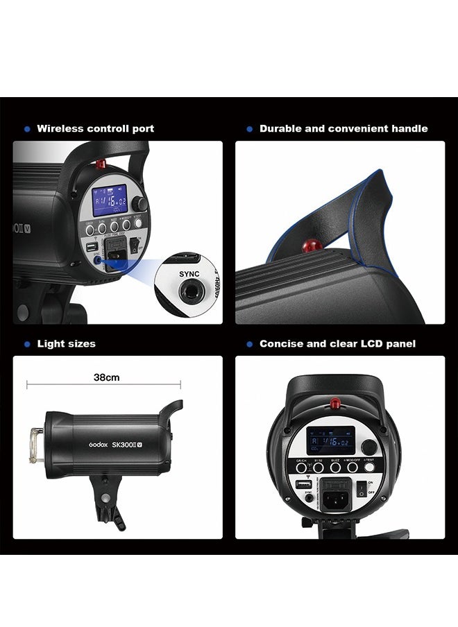 Godox - Godox SK300II-V SK300IIV 300Ws Photo Studio Strobe Flash Monolight Light with Reflector&60°Grid Kit, Bowens Mount, 10W LED Modeling Lamp for Studio, Shooting, Location, Portrait Photography 110~120V - Image 1