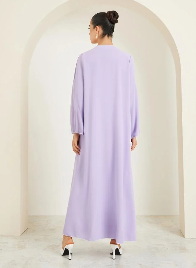 Amirah Lilac Women Lilac Front Open Abaya with Contrast Piping for Women | Best Price UAE