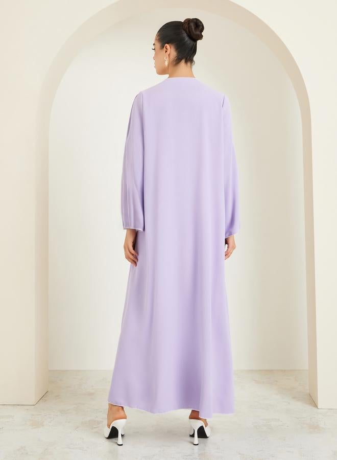 Amirah Women Lilac Front Open Abaya with Contrast Piping - Image 4