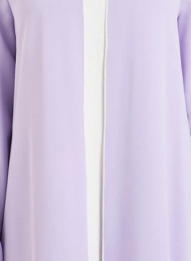 Amirah Lilac Women Lilac Front Open Abaya with Contrast Piping for Women | Best Price UAE