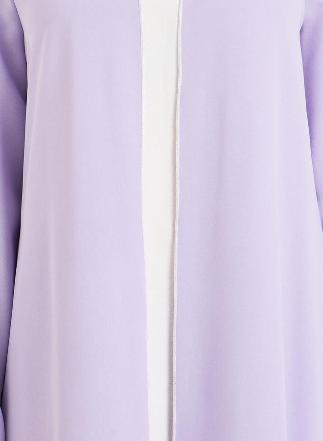 Amirah Women Lilac Front Open Abaya with Contrast Piping - Image 3