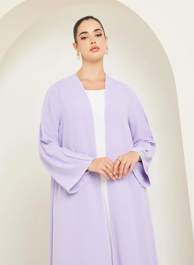 Amirah Women Lilac Front Open Abaya with Contrast Piping