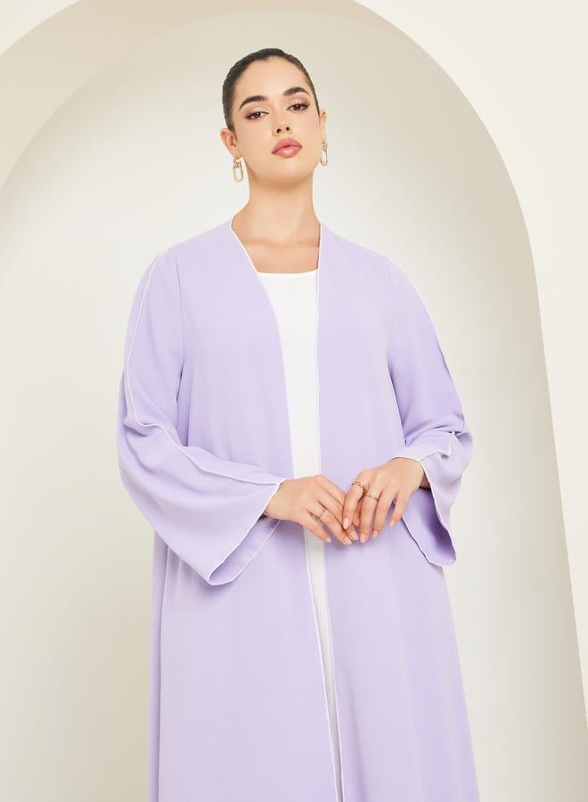 Amirah Women Lilac Front Open Abaya with Contrast Piping - Image 2