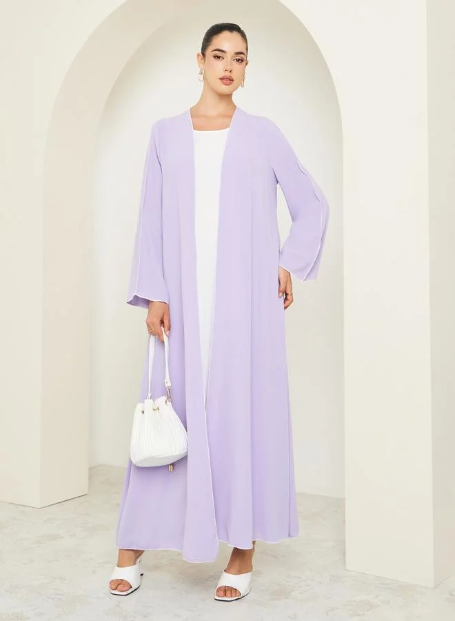 Amirah Women Lilac Front Open Abaya with Contrast Piping