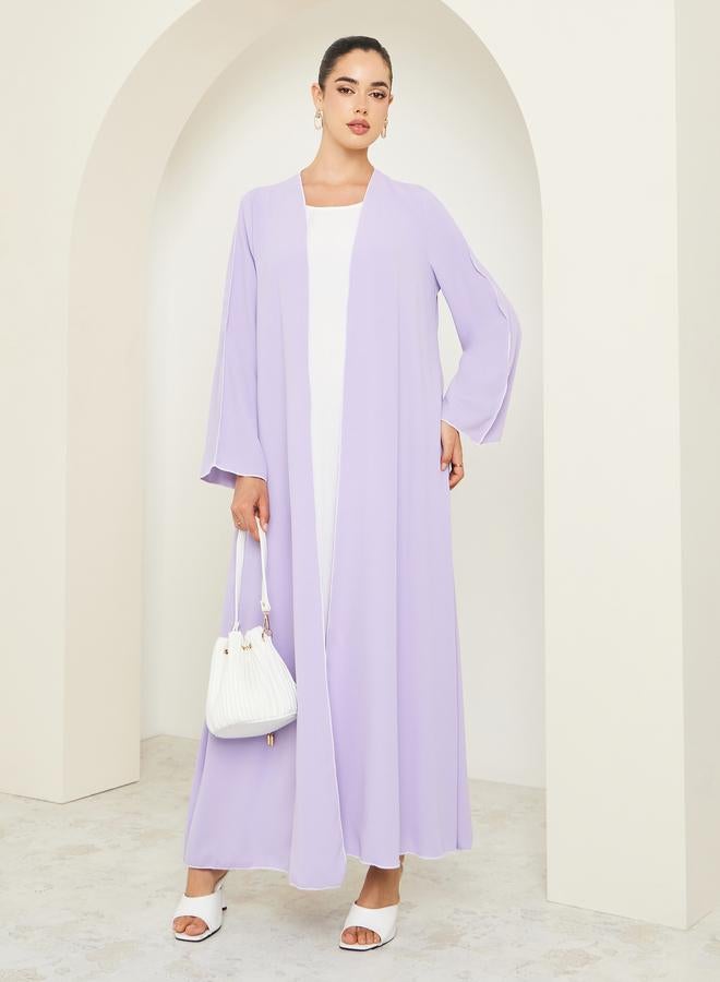 Amirah Women Lilac Front Open Abaya with Contrast Piping - Image 1