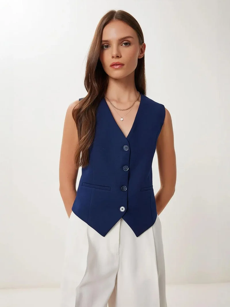 السعادة في إسطنبول ISTANBUL Crop Button Waistcoat