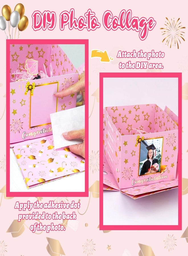 FVNPIHAM Graduation Gift Boxes 2026, Surprise Gift Box Explosion with 8 Pcs Flying Butterfly Photo DIY, Graduation Box 2026 Exploding Gift Box for High School College Graduate Party Decoration (Pink & Glod - Image 3