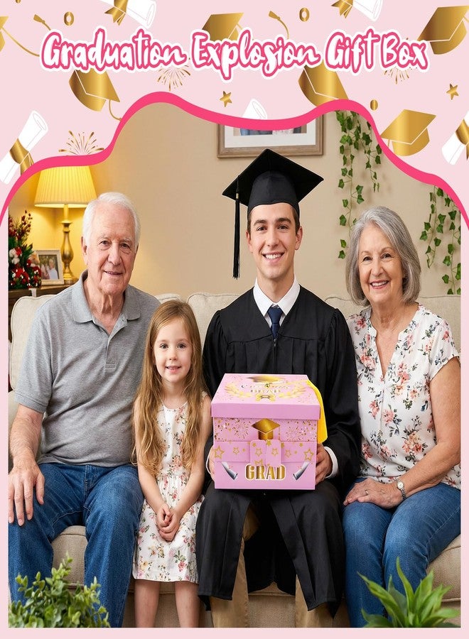 FVNPIHAM Graduation Gift Boxes 2026, Surprise Gift Box Explosion with 8 Pcs Flying Butterfly Photo DIY, Graduation Box 2026 Exploding Gift Box for High School College Graduate Party Decoration (Pink & Glod - Image 4