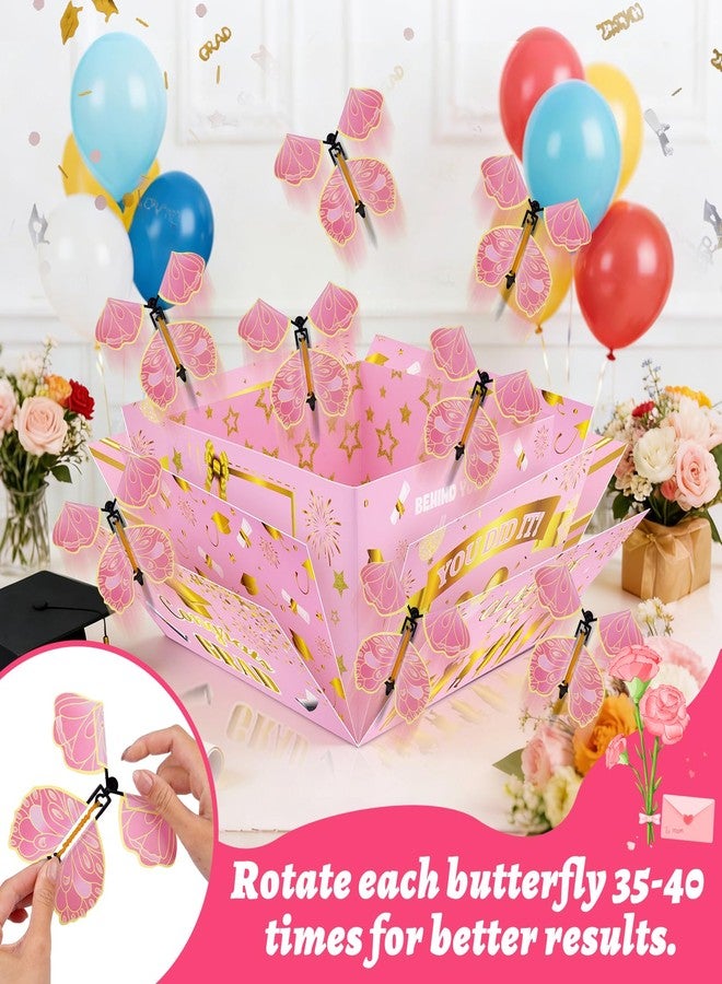 FVNPIHAM Graduation Gift Boxes 2026, Surprise Gift Box Explosion with 8 Pcs Flying Butterfly Photo DIY, Graduation Box 2026 Exploding Gift Box for High School College Graduate Party Decoration (Pink & Glod - Image 5
