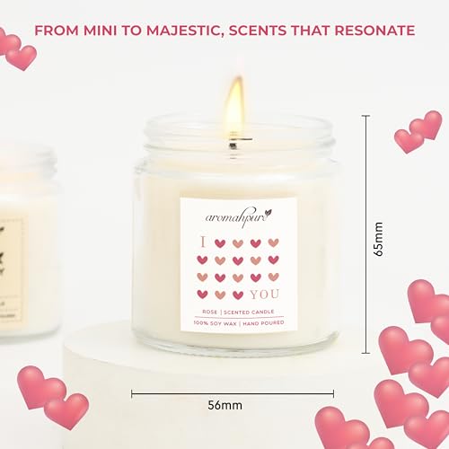 Aromahpure Valentines Scented Candles Gift Set for Girlfriend & Boyfriend | I Love You (Rose) & Soulmate (Lavender) Fragrances | Burns Upto 50hrs Soy Wax Candle Jar | Candles for Home Decor - Image 2