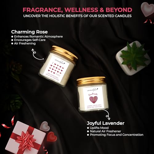 Aromahpure Valentines Scented Candles Gift Set for Girlfriend & Boyfriend | I Love You (Rose) & Soulmate (Lavender) Fragrances | Burns Upto 50hrs Soy Wax Candle Jar | Candles for Home Decor - Image 4