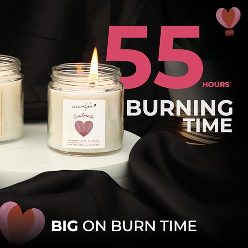 Aromahpure Valentines Scented Candles Gift Set for Girlfriend & Boyfriend | I Love You (Rose) & Soulmate (Lavender) Fragrances | Burns Upto 50hrs Soy Wax Candle Jar | Candles for Home Decor - Image 5