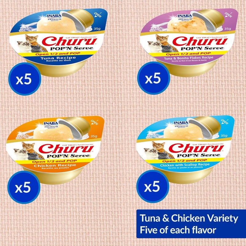 INABA Churu Pop'N Serve Jelly Cat Treat with Vitamin E & Taurine, 1.2 Ounce Cup, 20 Cups, Tuna & Chicken Variety - Image 4