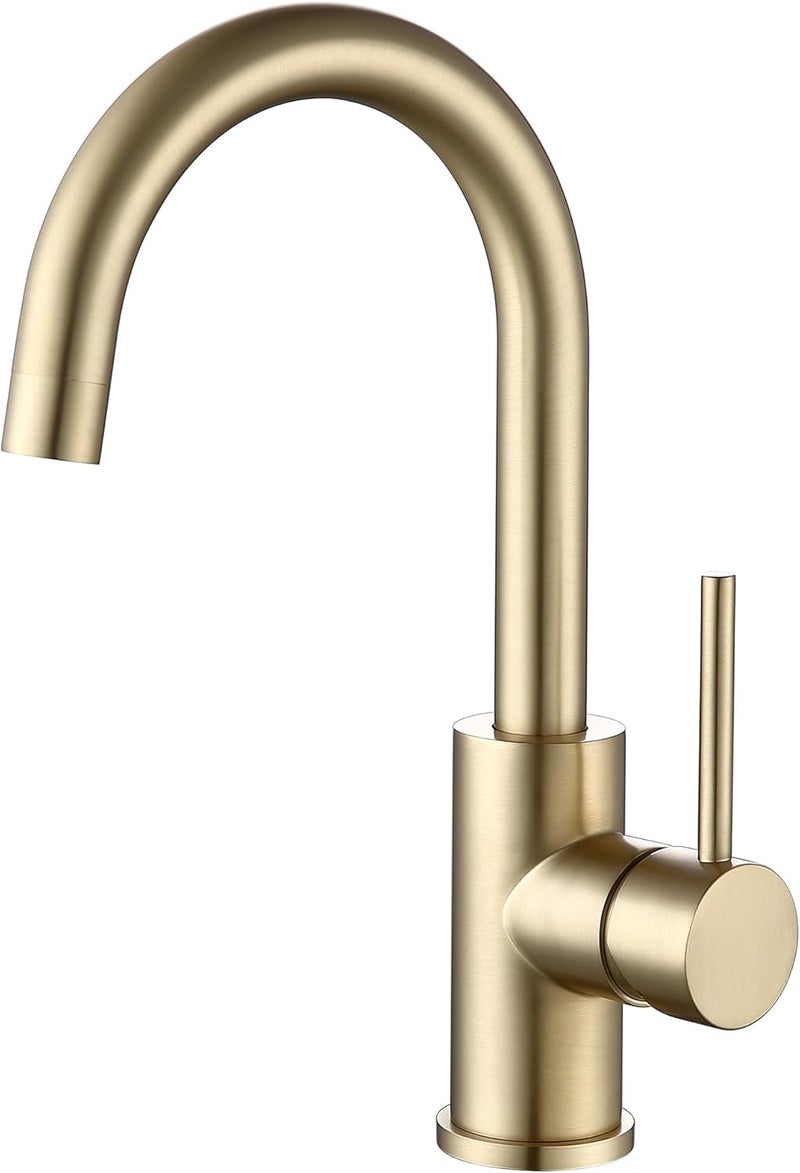 WiPPhs Bar Faucets Single Hole, Brushed Gold Mini Kitchen Sink Faucets, Single Handle Stainless Steel Modern Wet Bar Sink Faucets, Single Mixer Taps - Image 1