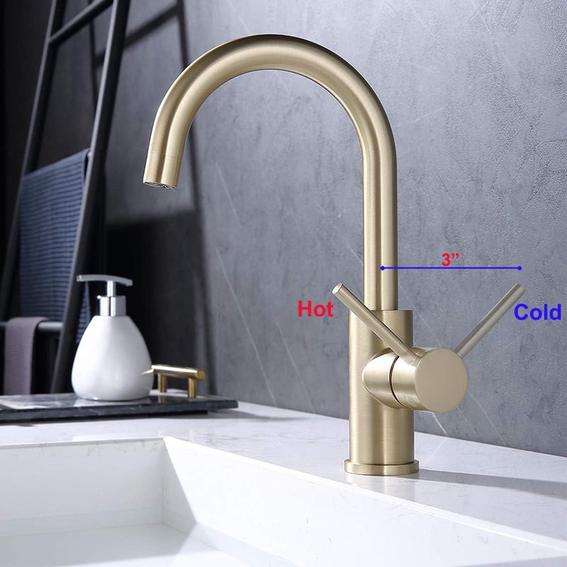 WiPPhs Bar Faucets Single Hole, Brushed Gold Mini Kitchen Sink Faucets, Single Handle Stainless Steel Modern Wet Bar Sink Faucets, Single Mixer Taps - Image 4