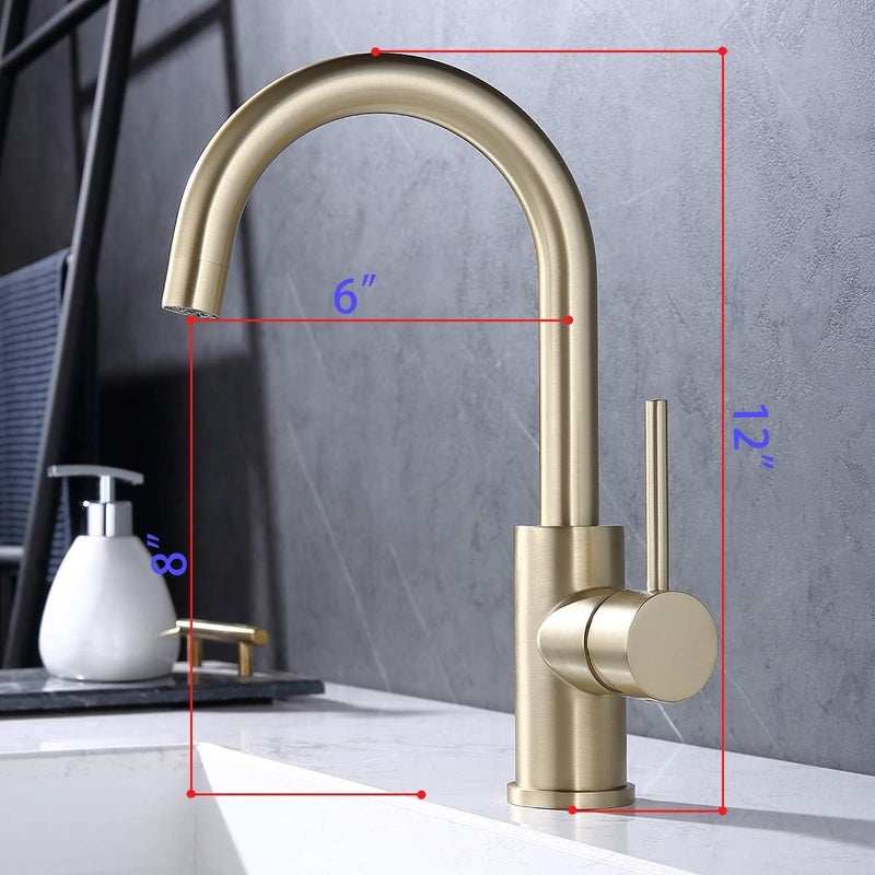 WiPPhs Bar Faucets Single Hole, Brushed Gold Mini Kitchen Sink Faucets, Single Handle Stainless Steel Modern Wet Bar Sink Faucets, Single Mixer Taps - Image 2