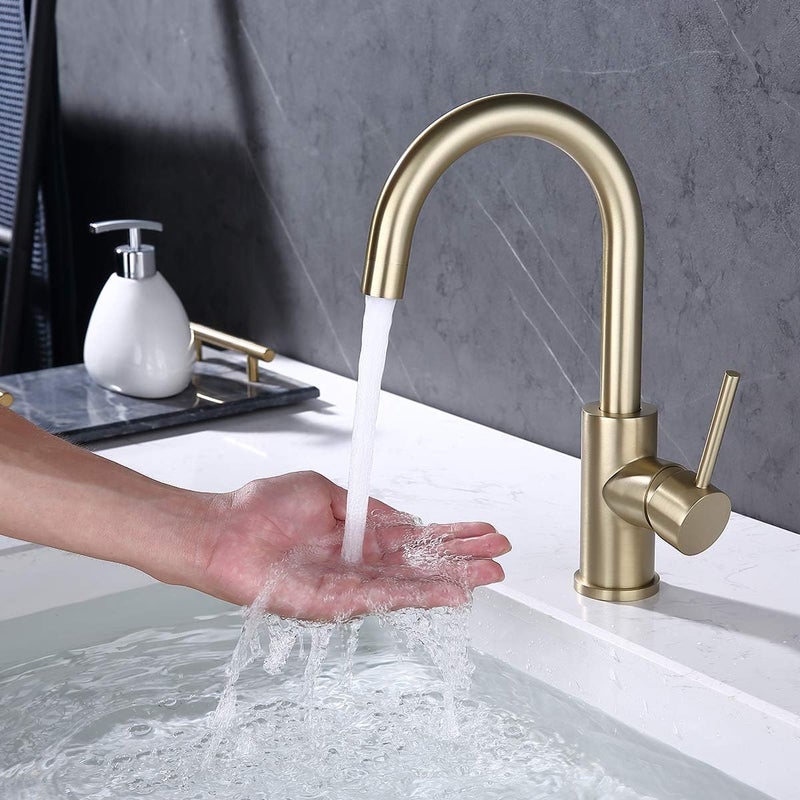 WiPPhs Bar Faucets Single Hole, Brushed Gold Mini Kitchen Sink Faucets, Single Handle Stainless Steel Modern Wet Bar Sink Faucets, Single Mixer Taps - Image 5