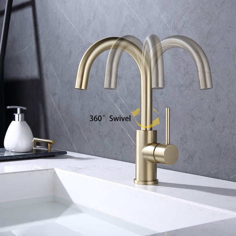 WiPPhs Bar Faucets Single Hole, Brushed Gold Mini Kitchen Sink Faucets, Single Handle Stainless Steel Modern Wet Bar Sink Faucets, Single Mixer Taps - Image 3