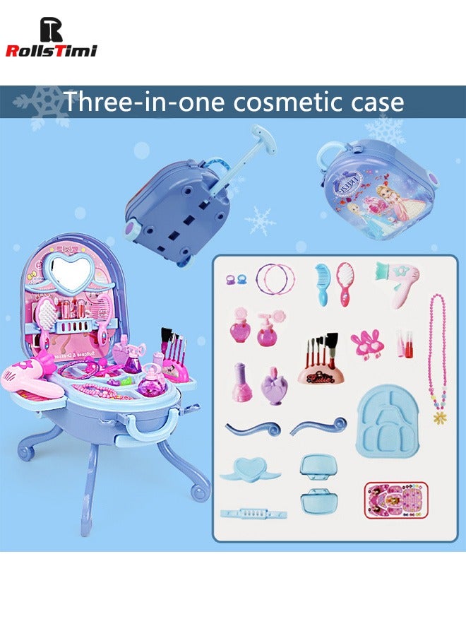 رولستيمي مجموعة مكياج ألعاب للبنات ألعاب تلبيس ، طاولة مكياج قابلة للطي ، حقيبة قابلة للإزالة ، أزرق - Image 2