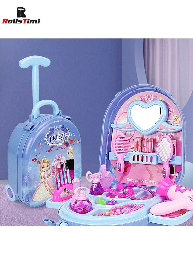 رولستيمي مجموعة مكياج ألعاب للبنات ألعاب تلبيس ، طاولة مكياج قابلة للطي ، حقيبة قابلة للإزالة ، أزرق - Image 3