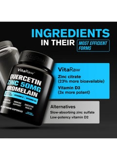 VitaRaw ?????? Quercetin 500Mg Supplement With Bromelain Supports Immune Response Joint Comfort And Overall Wellness Vitamin C Zinc 50Mg And Vitamin D3 5000 Iu 5 In 1 Immunity Health Pills  - Image 5