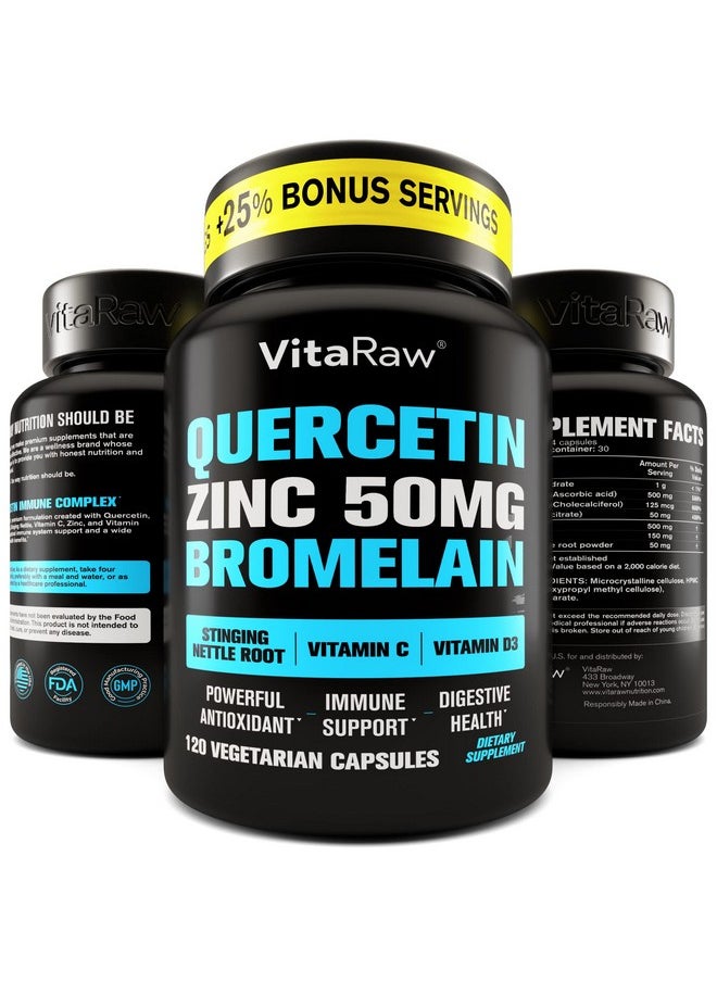 VitaRaw - ?????? Quercetin 500Mg Supplement With Bromelain Supports Immune Response Joint Comfort And Overall Wellness Vitamin C Zinc 50Mg And Vitamin D3 5000 Iu 5 In 1 Immunity Health Pills - Image 1