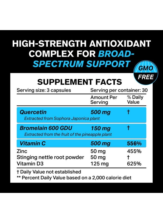 VitaRaw - ?????? Quercetin 500Mg Supplement With Bromelain Supports Immune Response Joint Comfort And Overall Wellness Vitamin C Zinc 50Mg And Vitamin D3 5000 Iu 5 In 1 Immunity Health Pills - Image 1