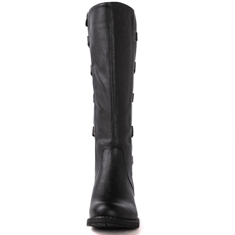 GLOBALWIN Women's Black Quilted Knit Knee High Fashion Boots Strappy Boots For Women 8.5M - Image 4