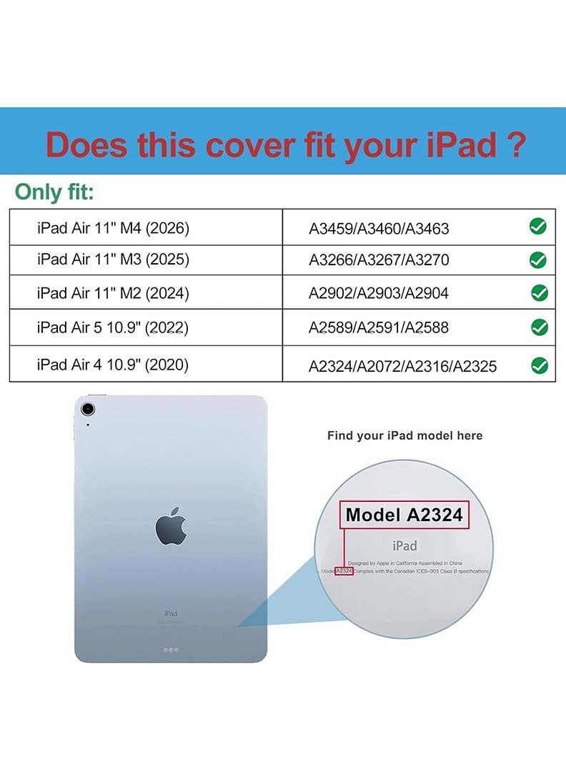 ثيودور جراب خلفي شفاف رفيع لجهاز iPad Air مقاس 11 بوصة (M4 2026/ M3 2025/ M2 2024) - غطاء حماية هجين مقاوم للصدمات مع حامل قلم، خاصية التشغيل/الإيقاف التلقائي، حامل ثلاثي الطيات - أزرق داكن - Image 2