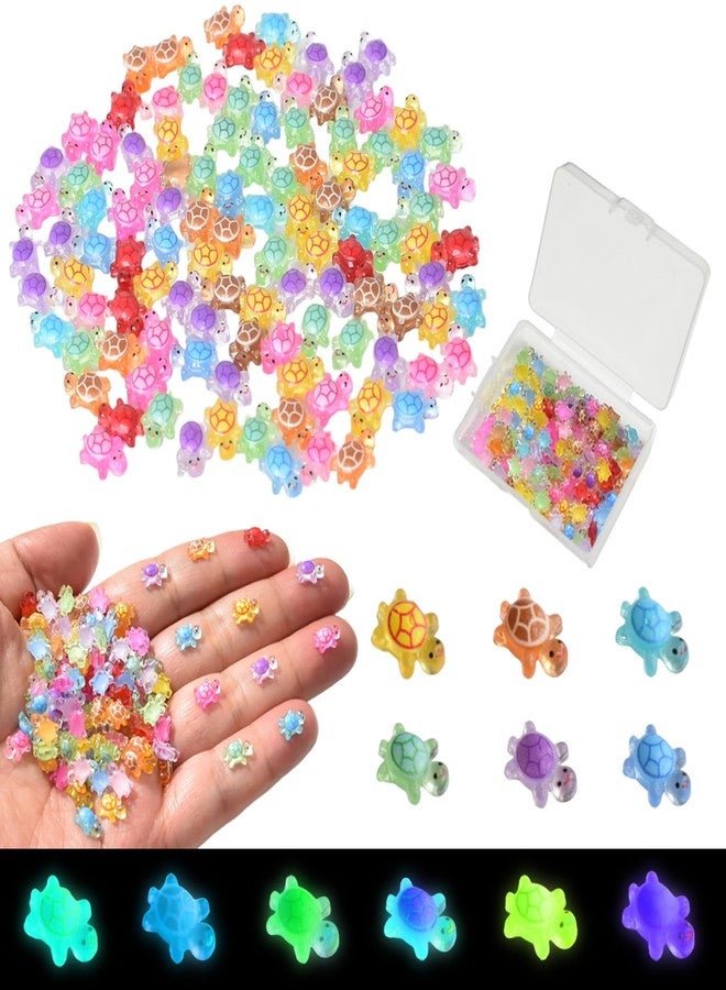 Yuronam 100 Pcs Mini Resin Turtles for Crafts Luminous Tiny Turtle for Fairy Garden Dollhouse Micro Landscaping Decoration (Luminous Turtles) - Image 1