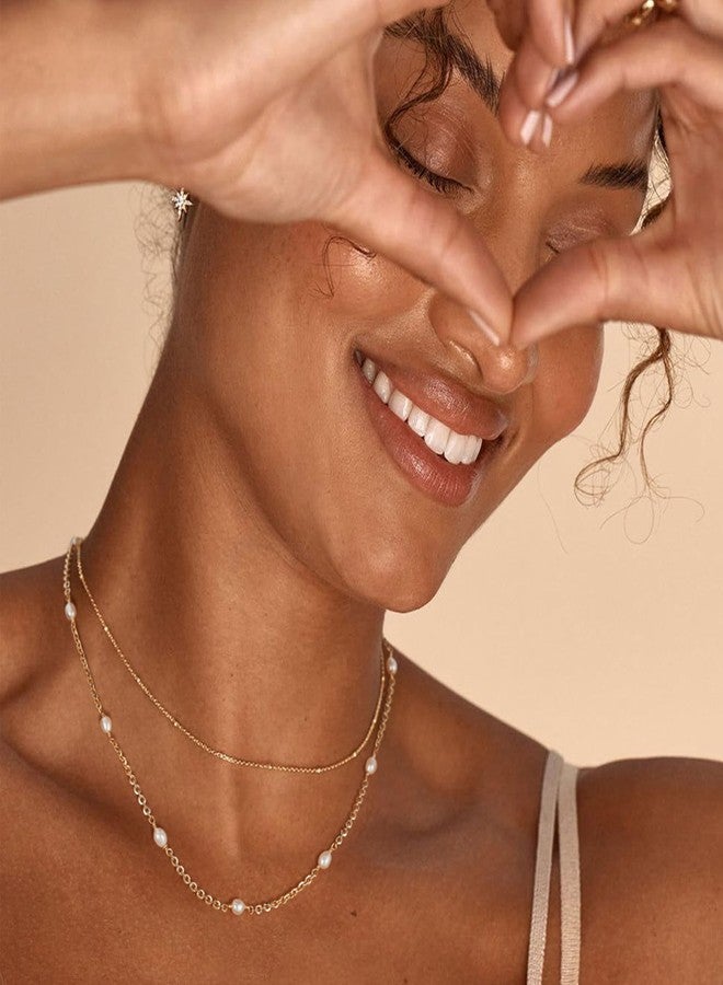 Fettero Choker Necklace for Women 14K Gold Plated Dainty Pearl Necklace Gold Simple Chain Pearl Choker Necklaces for Women Stack Jewelry Gift - Image 2