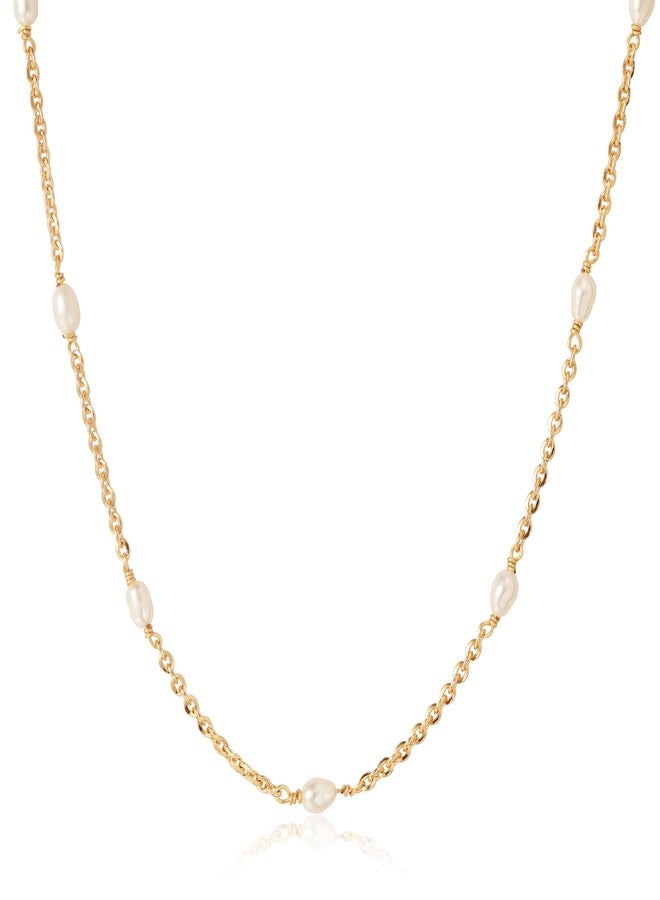 Fettero Choker Necklace for Women 14K Gold Plated Dainty Pearl Necklace Gold Simple Chain Pearl Choker Necklaces for Women Stack Jewelry Gift - Image 1