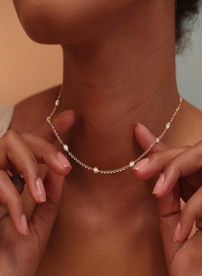 Fettero Choker Necklace for Women 14K Gold Plated Dainty Pearl Necklace Gold Simple Chain Pearl Choker Necklaces for Women Stack Jewelry Gift - Image 3