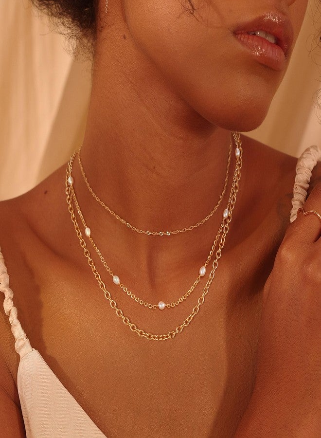 Fettero Choker Necklace for Women 14K Gold Plated Dainty Pearl Necklace Gold Simple Chain Pearl Choker Necklaces for Women Stack Jewelry Gift - Image 4