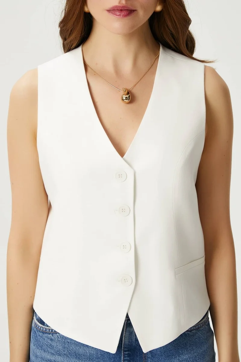 Ritnice Women's Style Ecru Lined Woven Vest