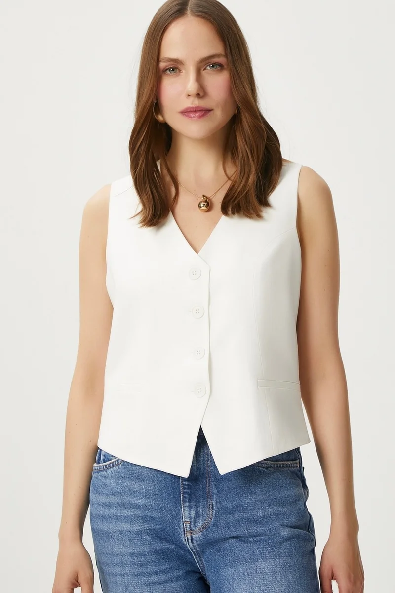 Ritnice Women's Style Ecru Lined Woven Vest