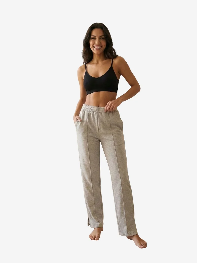 My Fashion Light Grey MY FASHION High-Waist Wide-Leg Knit Joggers for Women | Best Price UAE