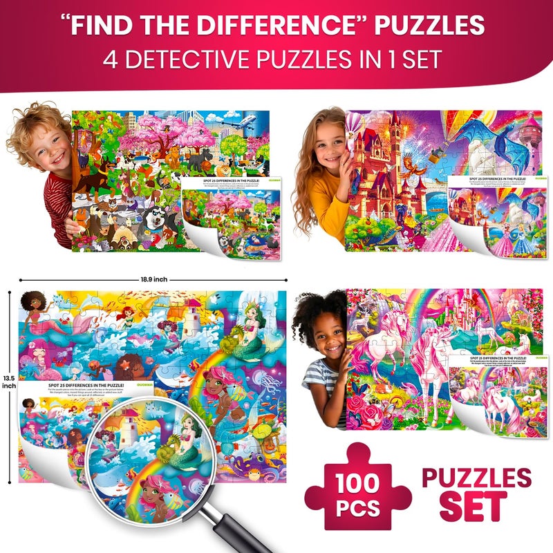 QUOKKA 100 Piece Puzzles for Kids Ages 46  4 Jigsaw Puzzles for Kids Ages 68  Search and Find Unicorn Princess Mermaid Toys for Children 810 yo  Educational Game Gift for Boys  Girls - Image 3