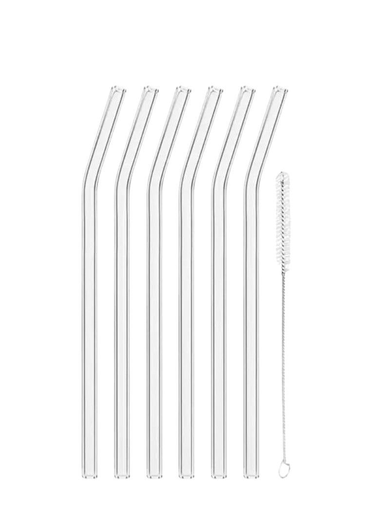 Liying Reusable Glass Straws Set, Clear Glass Drinking Straws, 20cm x 1cm Set of 6 Straight with 1 Cleaning Brushes, Perfect for Smoothies, Milkshakes, Juice, Tea - Image 1