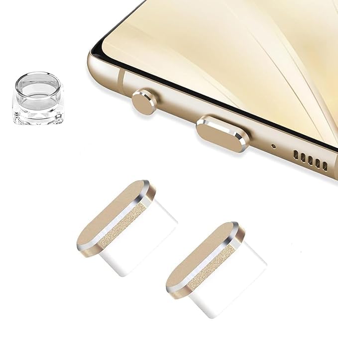 Enclave USB C Dust Plug, Type C Anti Dust Plug Cover Charging Port Protector Cap with Cleaning Brush for All USB C Devices.(Pack of 2) (Gold) - Image 1