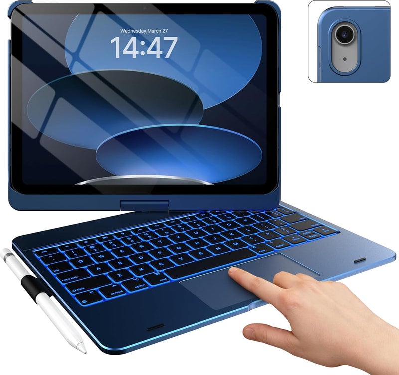typecase حافظة Touch لجهاز iPad من الجيل العاشر مع لوحة مفاتيح (حجم 10.9 بوصة، متوفرة في 2022) وجهاز iPad A16 (الجيل الحادي عشر، متوفرة في 2025) – قابلة للدوران 360 درجة، مزودة بإضاءة خلفية بـ 11 لونًا، ولوحة تحكم متعددة اللمسات، نحيفة وخفيفة الوزن (لون أزرق منتصف الليل). - Image 1