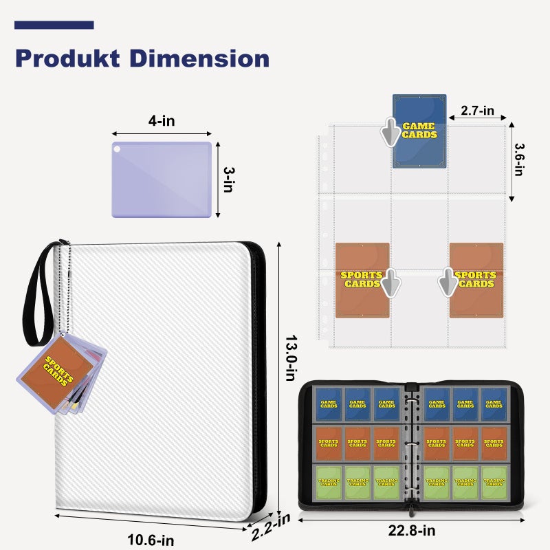 Mlikero Trading Card Binder, 9 Pocket Card Binder with Card Display Design, 720 Double Sided Pocket Collection Binder, Card Albums for MTG, TCG, and Sports Cards(White) - Image 5