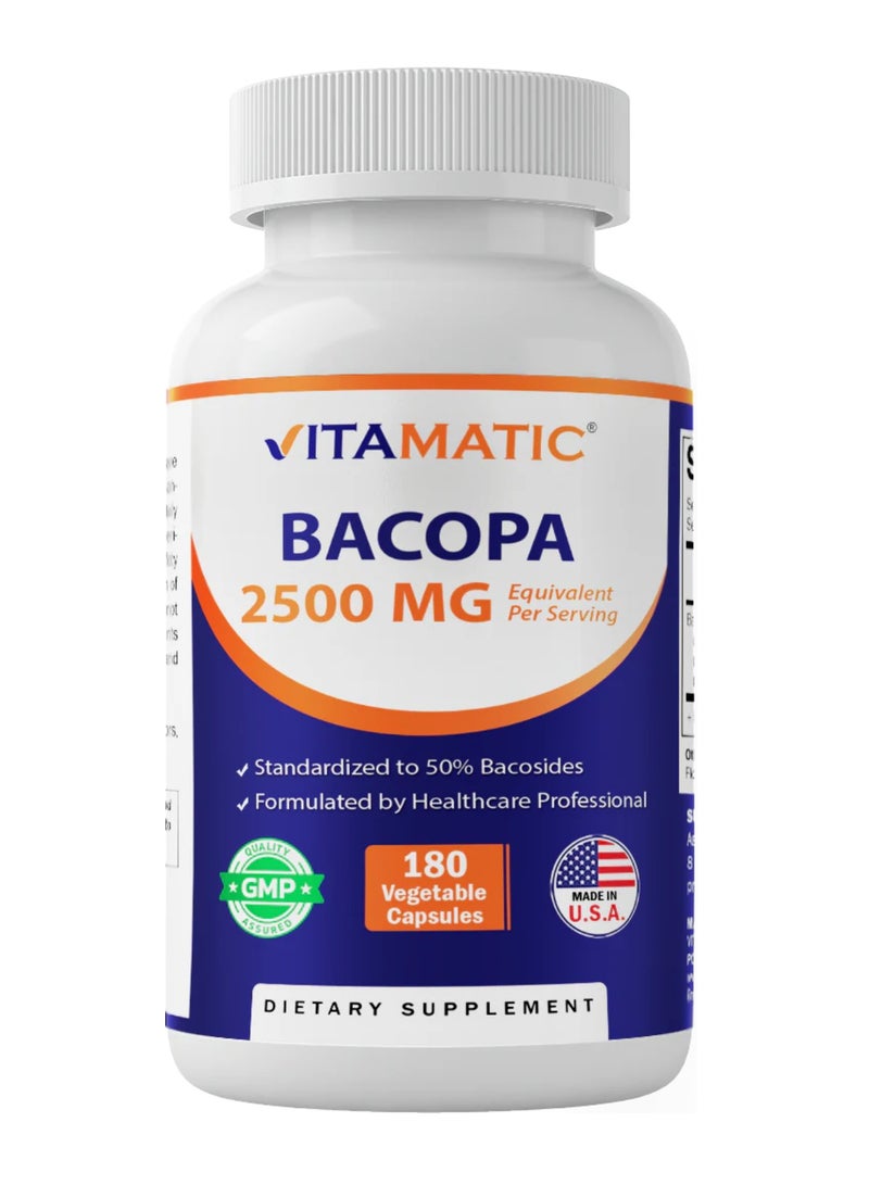 Vitamatic Bacopa 180 Vegetable Capsules (1250 mg per Capsule)