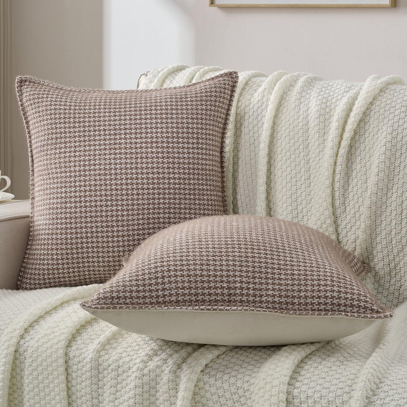 FUTEI Coffee Decorative Throw Pillow Covers 22x22 Inch Set of 2,Soft Houndstooth Gingham Textured Cushion Case,Modern Home Decor for Couch Bed Living Room - Image 5