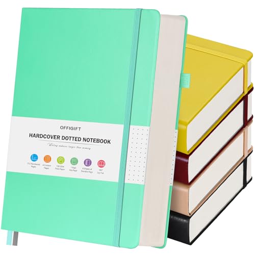 OFFIGIFT 5 Pack Bullet Dotted Journal Notebook, 312 Numbered Pages Dot Grid Notebooks Bulk, 100gsm No Bleed Paper Hardcover Leather Journal, Dot Journal Notebook Set for Women Men School Office, A5, Multicolor - Image 1