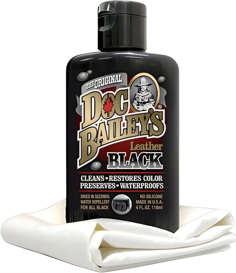 Doc Baileys Black Leather Detail Kit AllinOne Leather Cleaner Conditioner Dye Waterproofer Restores Faded Black Leather Vinyl Rubber for Motorcycle Seats Jackets Boots Cars 4oz - Image 3