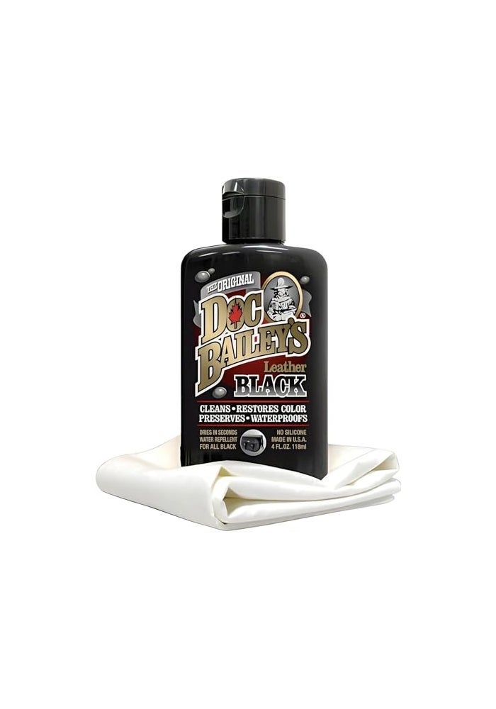 Doc Baileys Black Leather Detail Kit AllinOne Leather Cleaner Conditioner Dye Waterproofer Restores Faded Black Leather Vinyl Rubber for Motorcycle Seats Jackets Boots Cars 4oz - Image 1